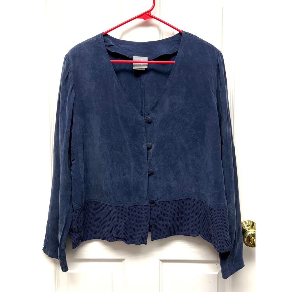 Rabbit Rabbit Rabbit Designs Jacket Navy Rayon Vintage Cropped Women’s Size 14